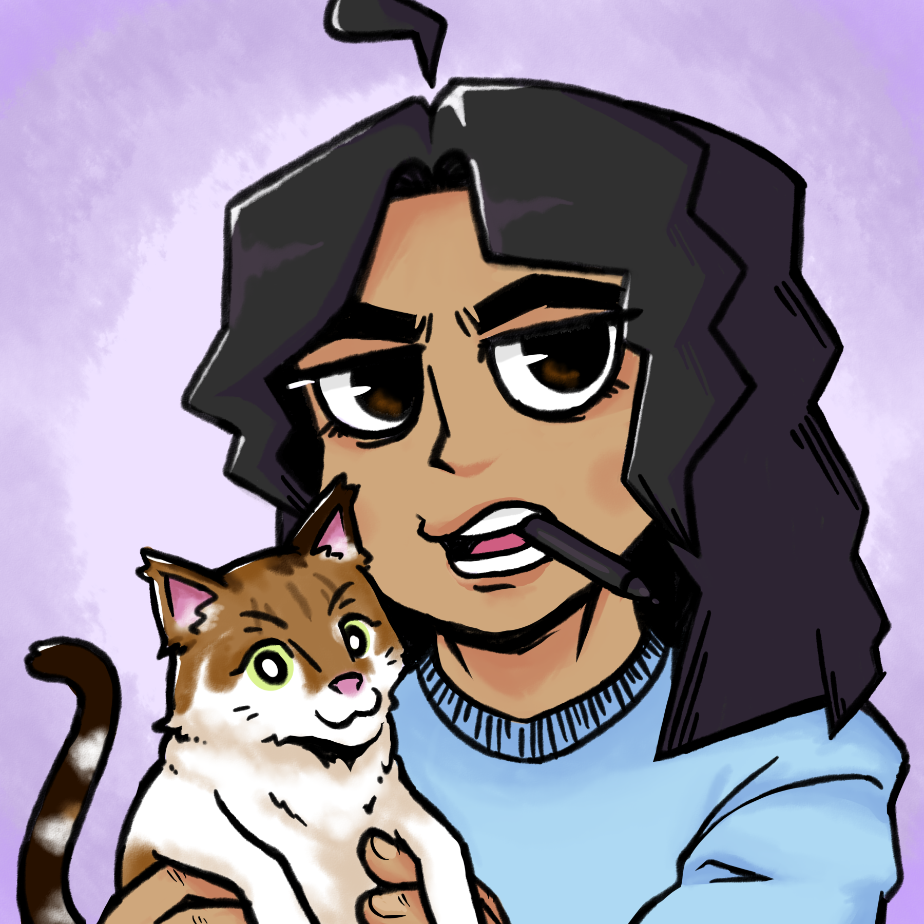 A self-portrait of the artist with her cat.